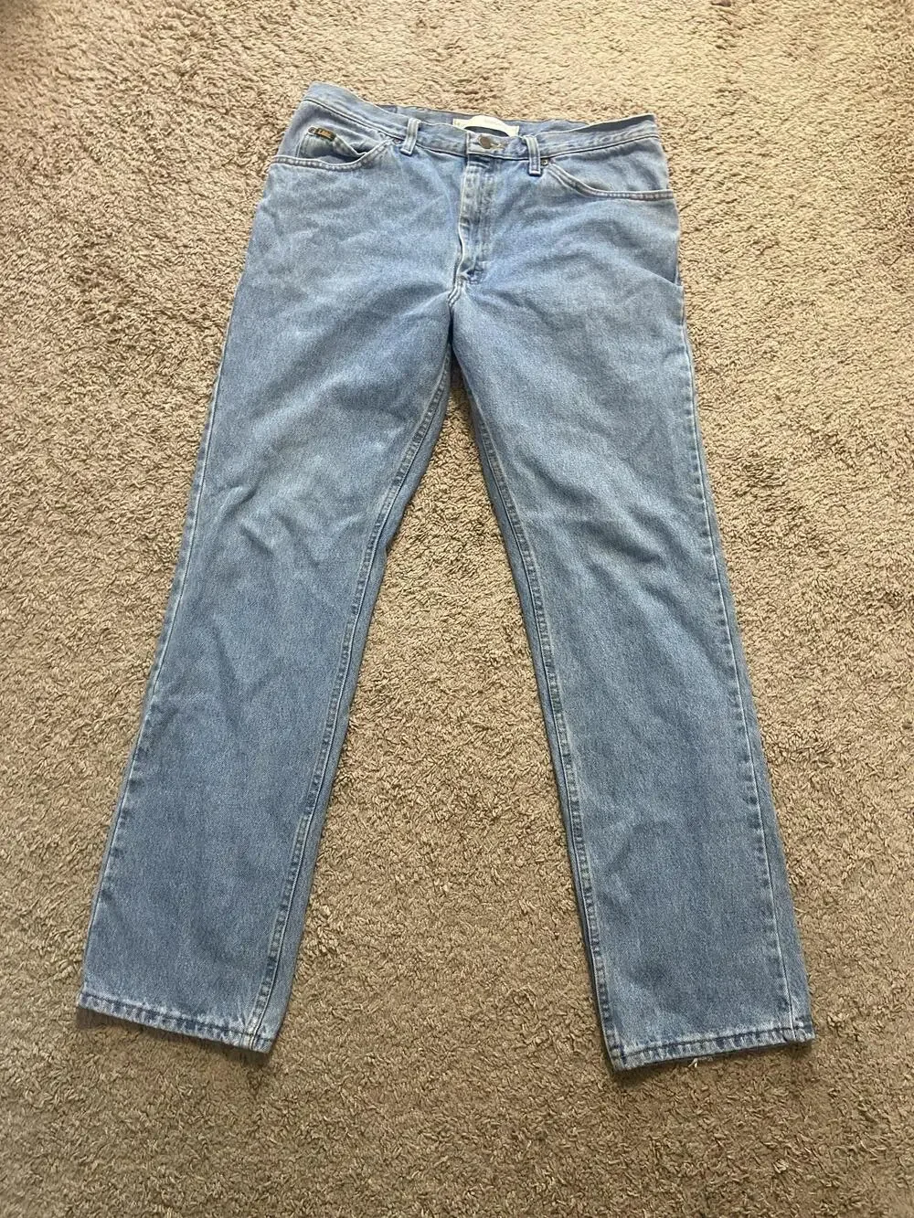 Lee Jeans Mens 36x30 Blue Light Wash Regular Fit Straight Leg Denim Pockets